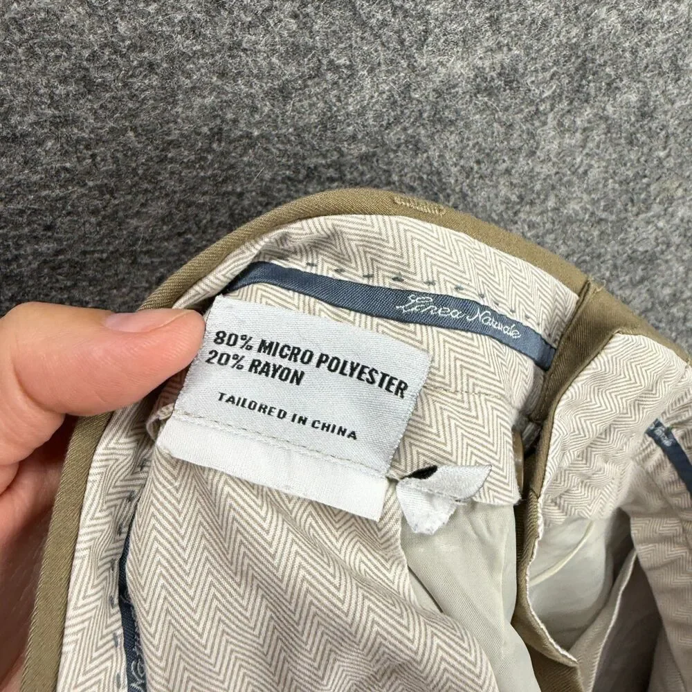 Linea Naturale Dress Pants Men 35 Beige Mid Rise Pleated Cuffed Pockets Straight